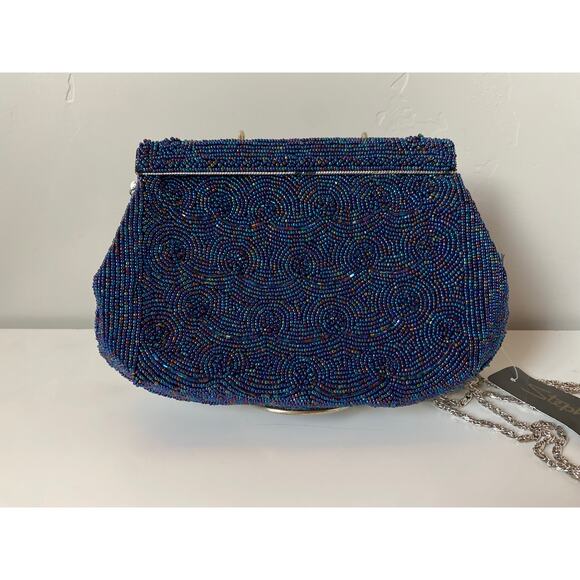 Blue Beaded Classy Stephanie Crossbody Clutch Chain Purse- NWT - Picture 4 of 8